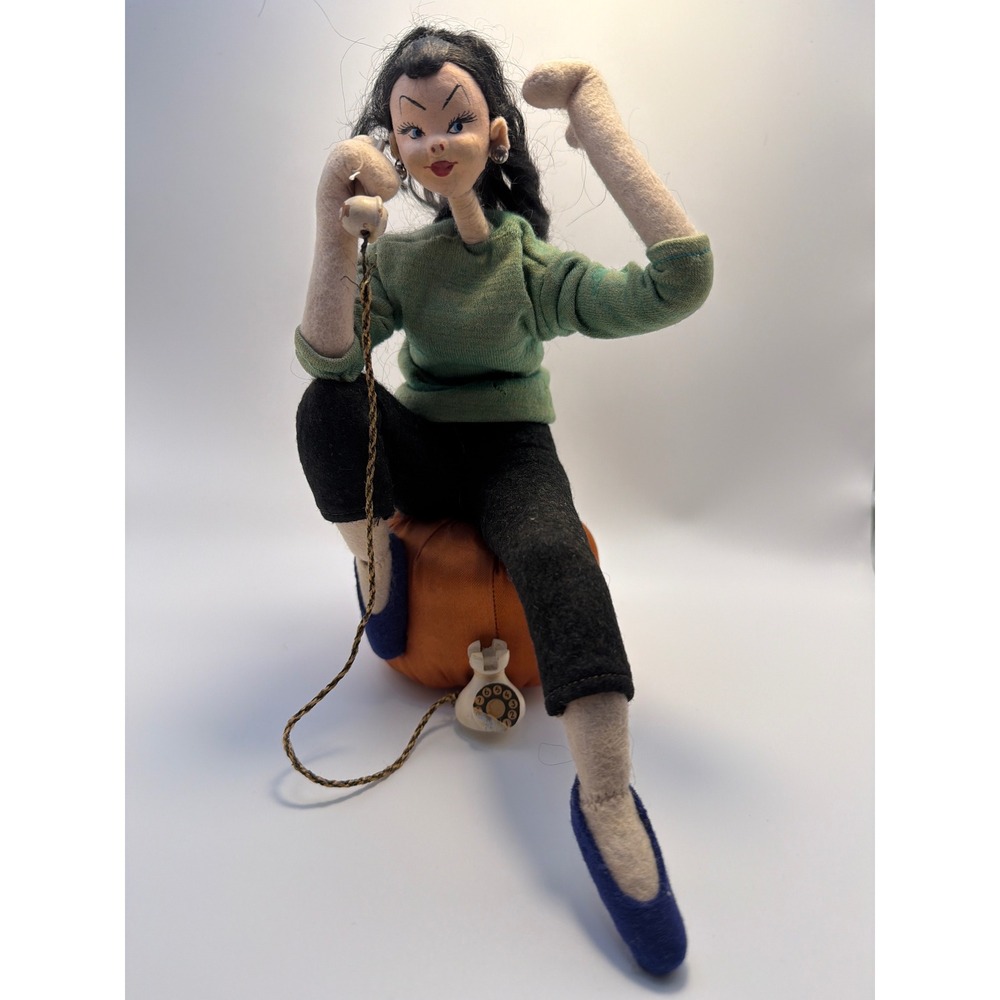 Vintage Annalee Mobilitee Teenager on Hassock Doll Felt Figure with Rotary Phone